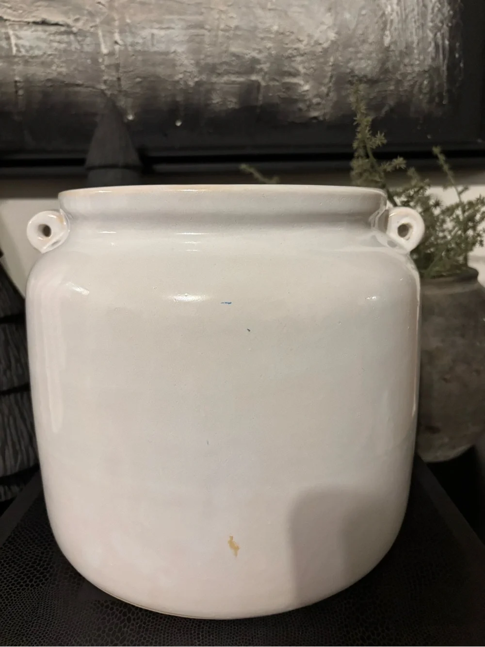 White Vintage Style Ceramic Decorative Vase with Loop Handles- Large